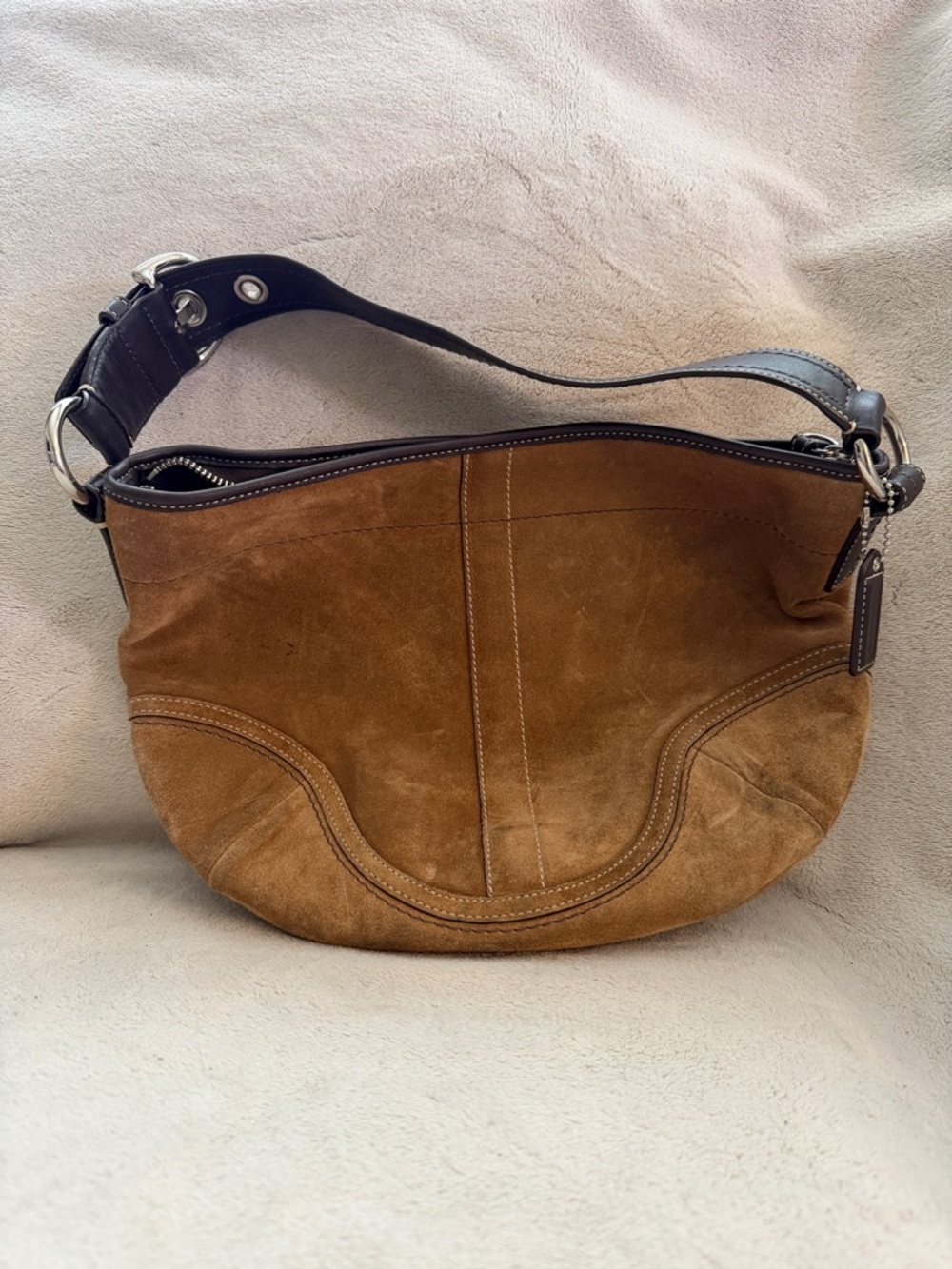 Coach Suede Hobo Shoulder Bag in Brown